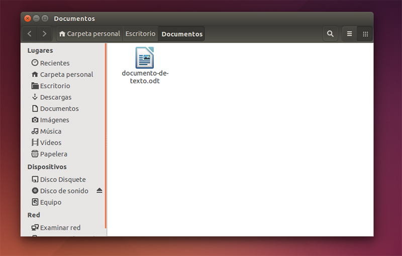 Carpeta abierta en el escritorio de Ubuntu
