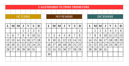 Calendario creado con tablas de Writer