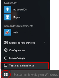 Opción Todas las aplicaciones en el menú Inicio de Windows
