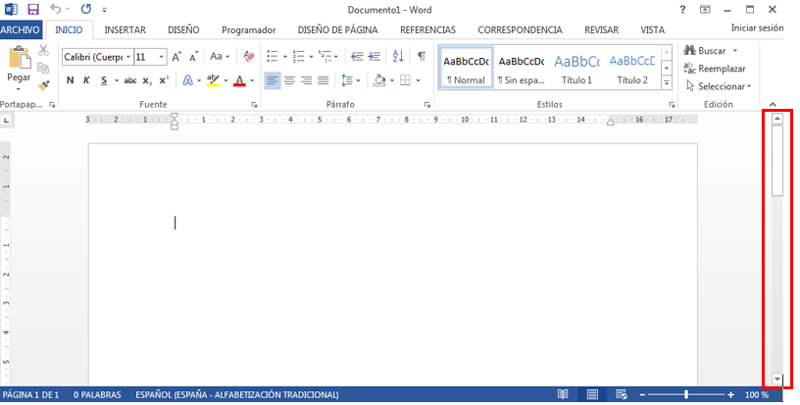 Barra de desplazamiento de un documento de Word