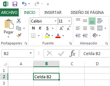 Celda B2 en una hoja de Excel