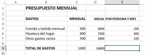 Divisiones en hoja de Excel