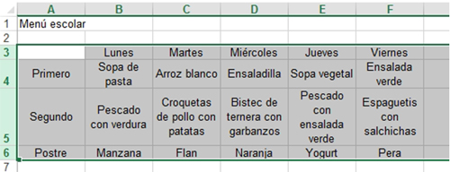 Hoja de Excel con cuatro filas seleccionadas