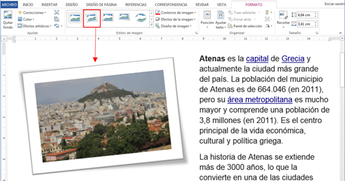 Estilo aplicado a una imagen insertada en Word