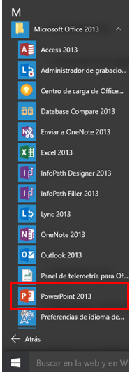 Carpeta de Microsoft Office en el listado de programas de Windows