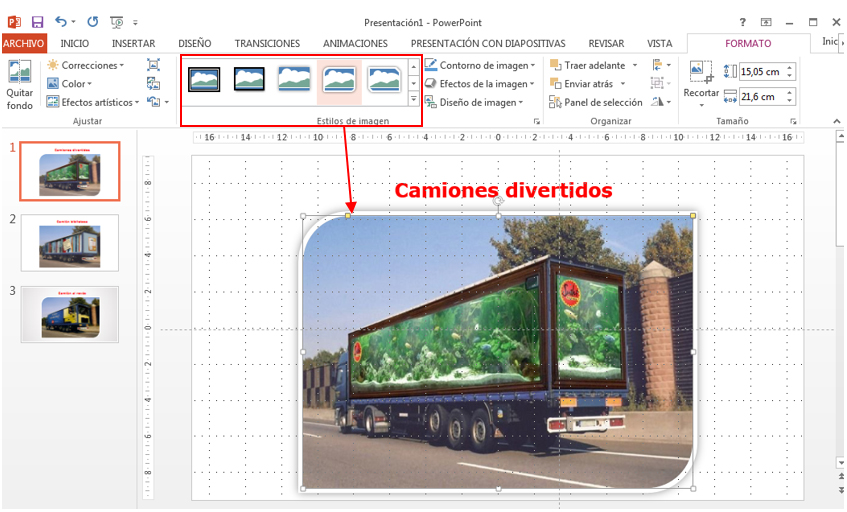 Efectos de imagen en la pestaña Formato