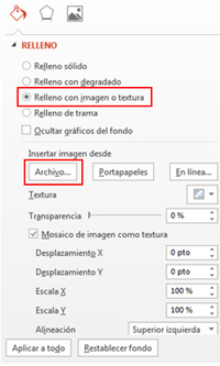 Opciones de relleno con imagen o textura