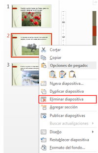 Opción Eliminar diapositiva en el menú contextual