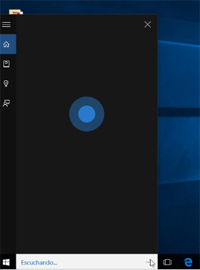 Buscador Cortana con el micrófono activado para una búsqueda de voz