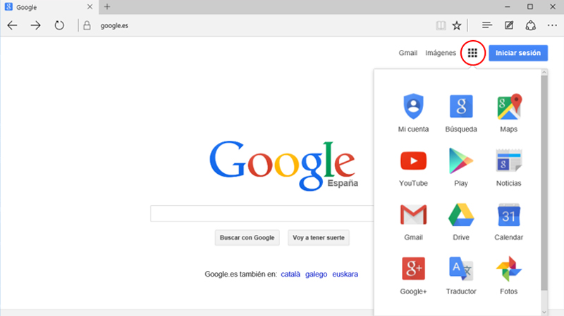 Botón de aplicaciones de Google en el buscador