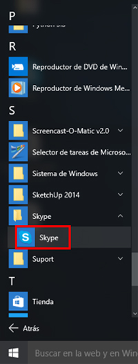 Acceso directo a Skype en el menú Inicio de Windows