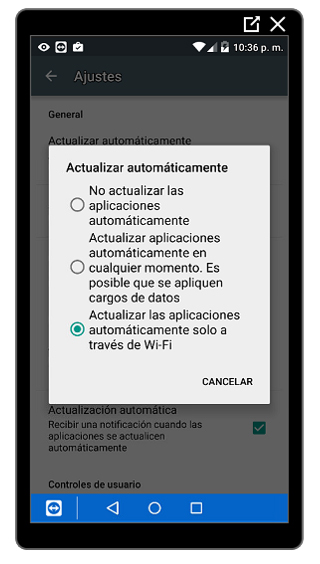 Opciones de actualización