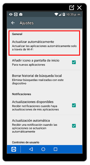 Opción Actualizar automáticamenteOpción Actualizar automáticamente